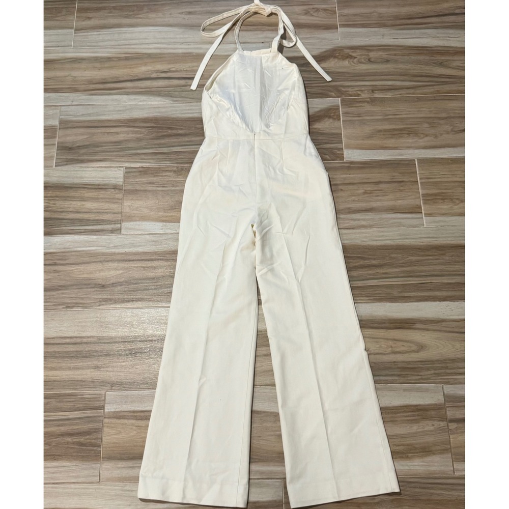 Alexis Oliveira Halter Jumpsuit White Size Medium Cotton Portugal Wide Leg